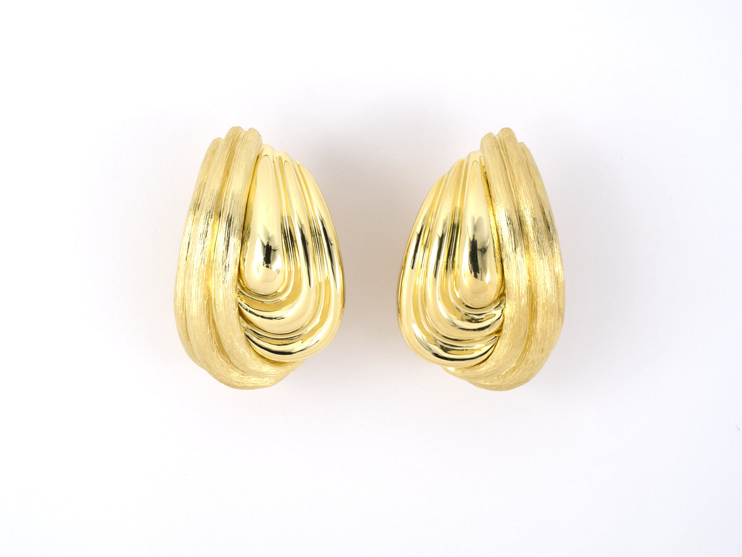 54079 - SOLD - Dunay Gold Sabi Finish Grooved Swirl Earrings