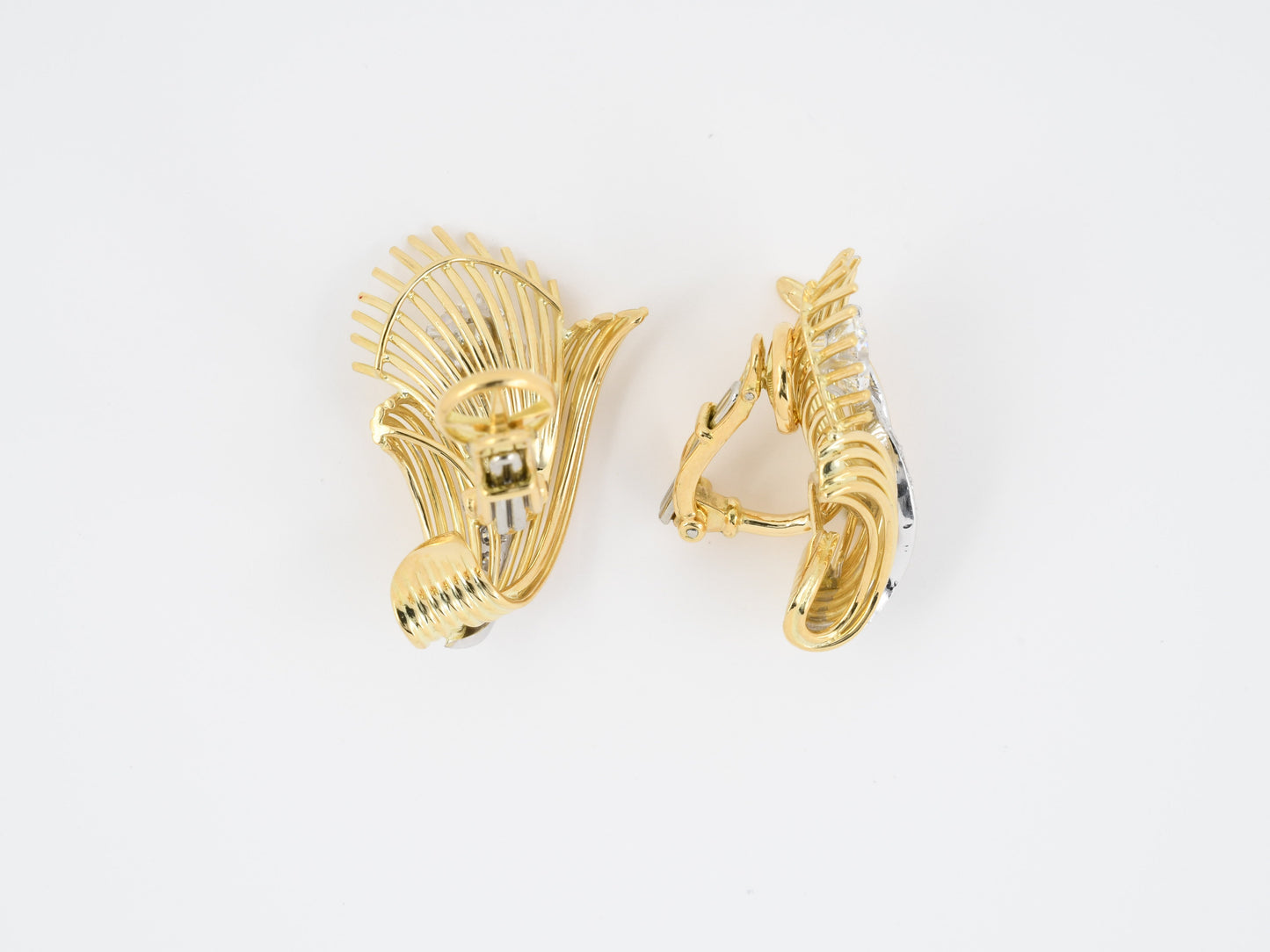 54081 - Gold Platinum GIA Diamond Floral Spray Earrings