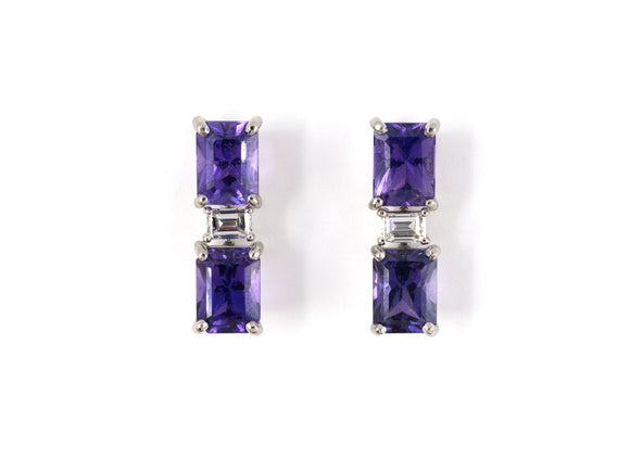 54083 - Platinum Purple AGL Sapphire Diamond Drop Earrings