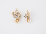 54084 - SOLD - Platinum Gold Pave Diamond 10mm Pearl Rope Border Leaf Earrings