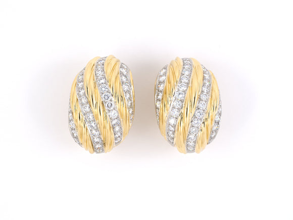 54089 - Platinum Gold Diamond Domed Earrings