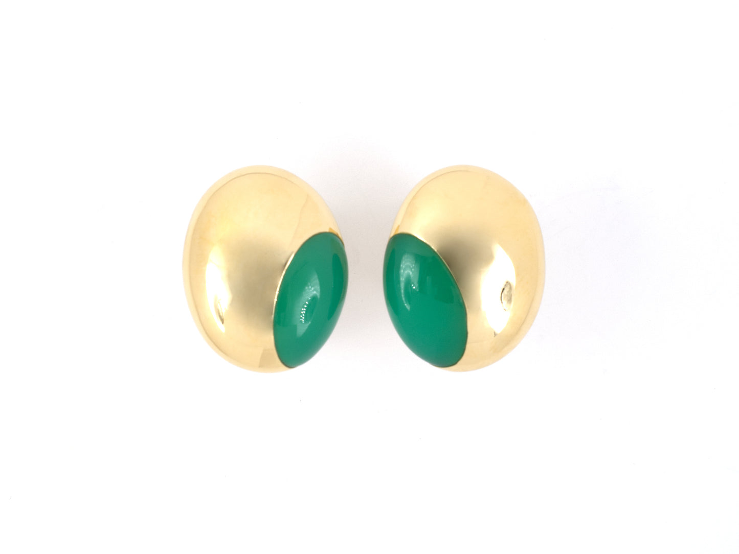 54092 - SOLD - Carvin French Gold Oval Chrysoprase Button Style Earrings
