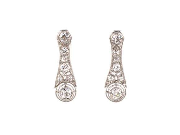 54094 - SOLD - Edwardian Platinum Gold Diamond Filigree Flexible Dangle Drop Earrings