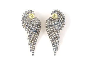 54099 - Edwardian Platinum Gold GIA Intense/Fancy Diamond Wings Earrings