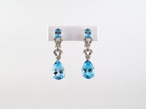 54101 - Platinum Diamond Blue Topaz Flexible Dangle Drop Earrings