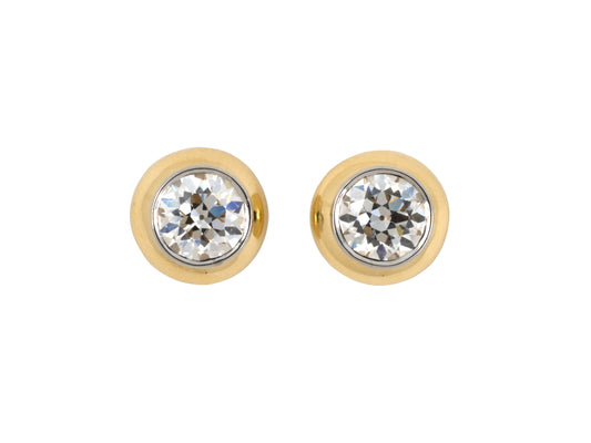 54102 - Circa 1950s Platinum Gold GIA Diamond Domed Stud Earrings