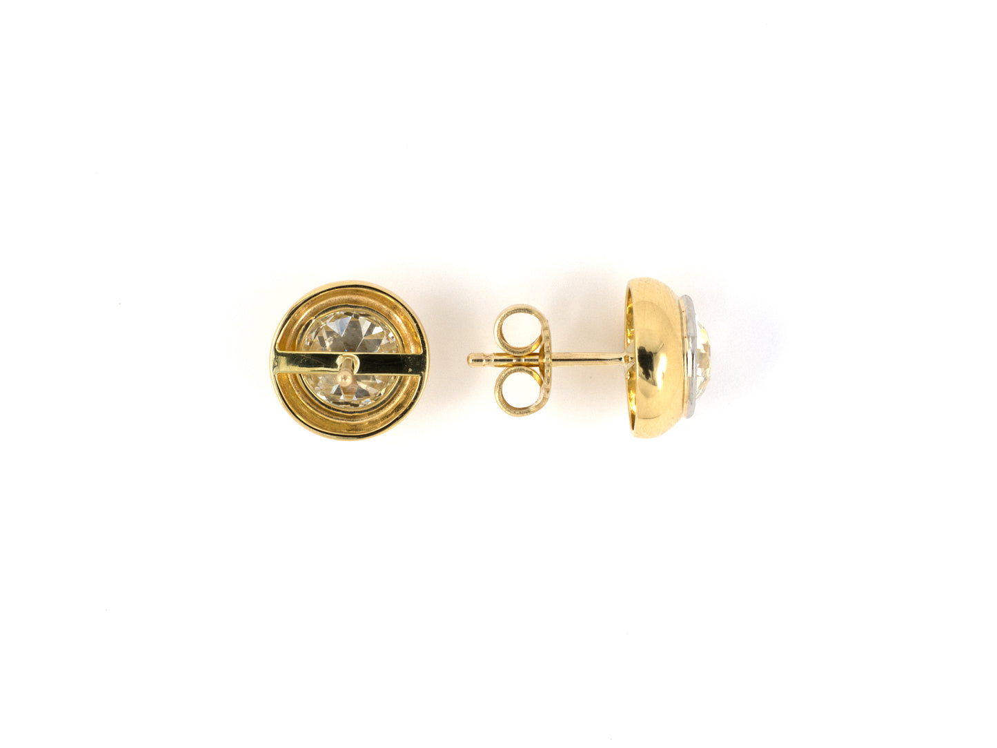 54104 - Circa 1950s Platinum Gold GIA Diamond Domed Stud Earrings