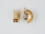 54106 - Circa 1950s Gold Corrugated 1/2 Round Hoop Earrings