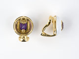 54114 - Gold Purple Sapphire White Enamel Domed Button Earrings