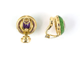 54115 - Gold Purple Sapphire Green Enamel Domed Button Earrings