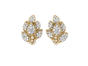54117 - SOLD - Platinum Gold Diamond Cluster Floral Leaf Earrings