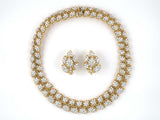 45300 - SOLD - Gold Diamond Cluster Floral Leaf 2 Row Necklace