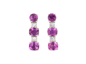 54118 - Platinum Diamond Pink Sapphire Dangle Drop Earrings