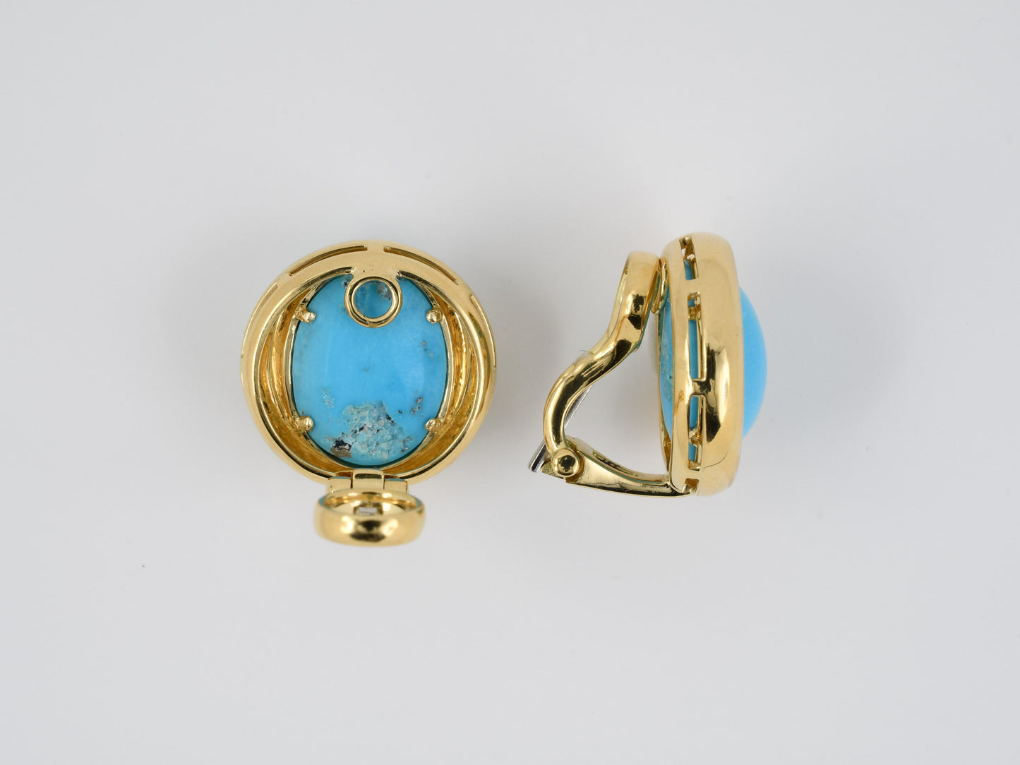 54120 - SOLD - Gold Cabochon Turquoise Oval Button Earrings