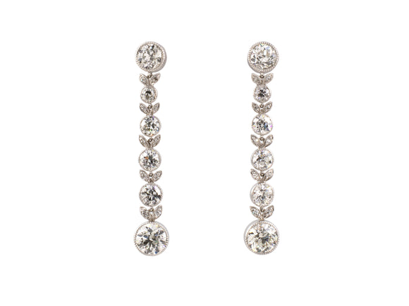 54123 - Art Deco Platinum Diamond Tapered Drop Dangle Leaf Earrings