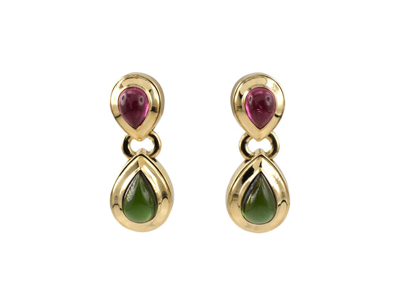 54127 - SOLD - Tiffany Gold Pink And Green Tourmaline Drop Earrings