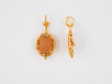 54128 - Victorian (gold filled tubes) Oval Brown White Shell Cameo Carved Floral Drop Dangle Earrings Clip Backs