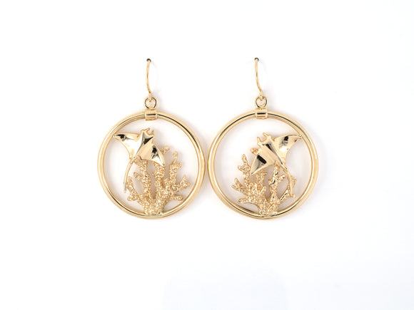 54129 - SOLD - Kabana Gold Manta Ray Coral Hollow Circle Earrings