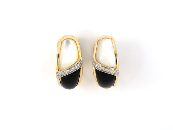 54133 - SOLD - Gold Diamond Mother Of Pearl Onyx Earrings