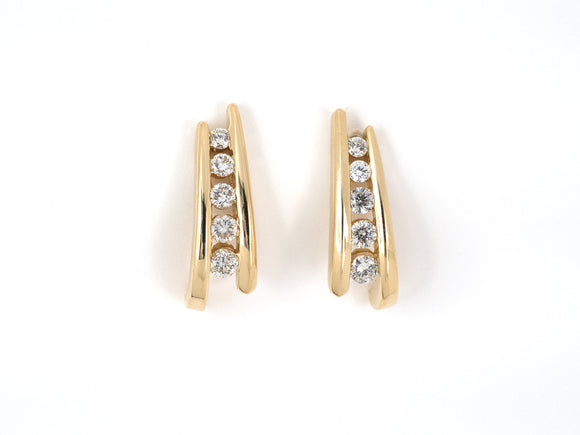 54134 - SOLD - Gold Diamond Channel Set Drop Earrings