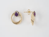 54136 - SOLD - Gold Amethyst Twisted Wire Circle Drop Earrings