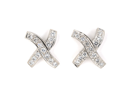 54145 - SOLD - Platinum Diamond X Design Earrings