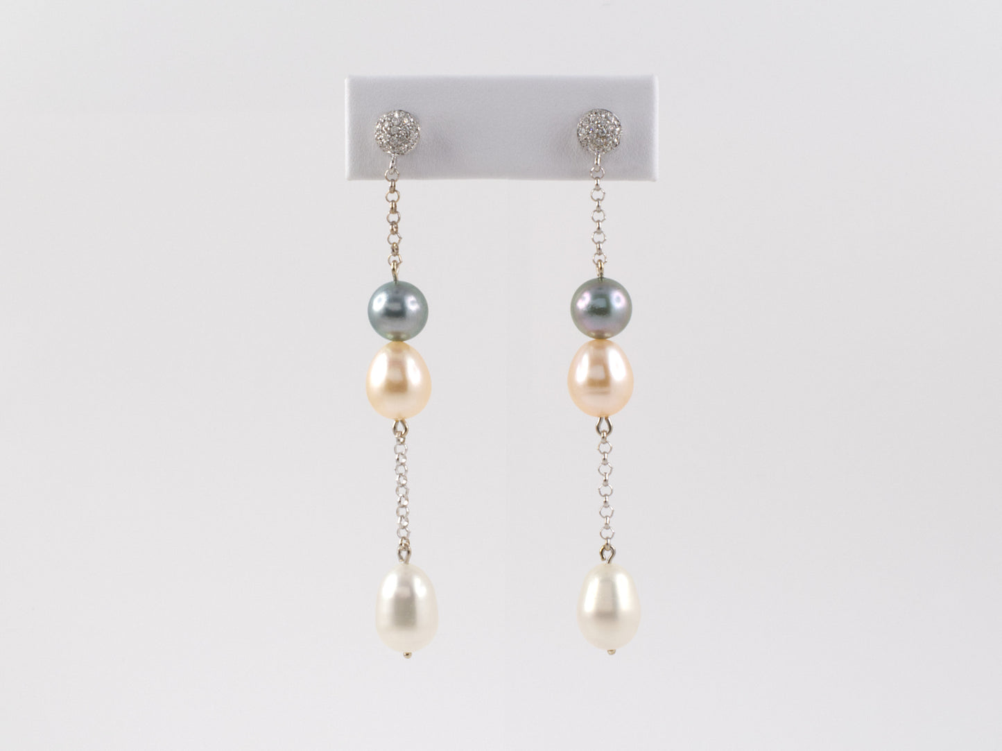 54147 - SOLD - Gold Diamond Pearl Rolo Chain Drop Earrings