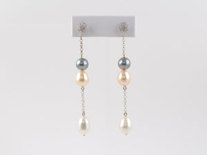 54147 - Gold Diamond Pearl Rolo Chain Drop Earrings