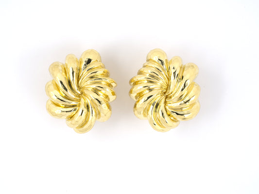 54148 - SOLD - Dunay Gold Hammered Finish Floral Swirl Earrings