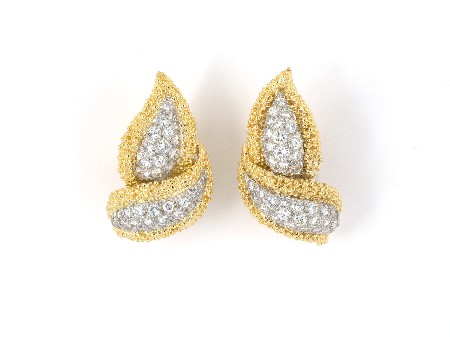 54151 - SOLD - Circa 1980S Platinum Gold Diamond Leaf Earrings