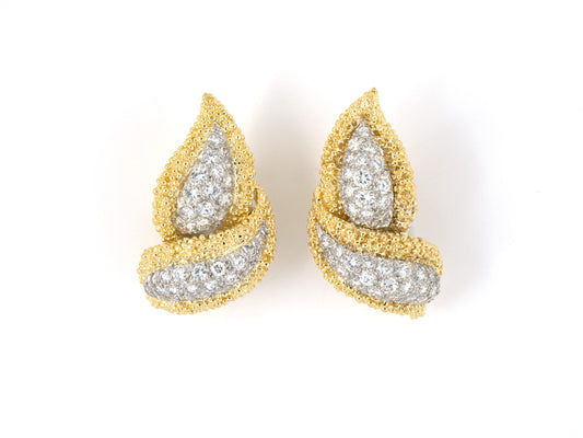 54151 - SOLD - Circa 1980S Platinum Gold Diamond Leaf Earrings