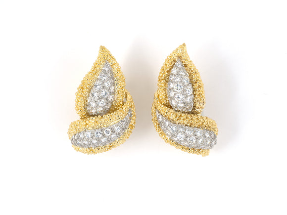 54151 - Circa 1980S Platinum Gold Diamond Leaf Earrings