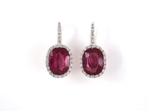 54154 - SOLD - Italy Gold Diamond Pink Tourmaline Rubellite Cluster Drop Earrings