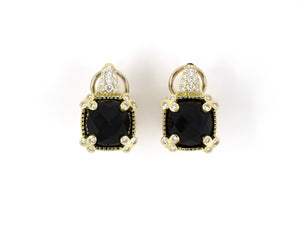 54155 - Judith Ripka Gold Diamond Faceted Onyx Drop Earrings