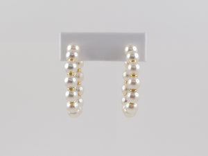 54159 - Italy Gold Pearl Alternating Rondel Hoop Earrings