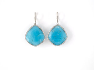 54162 - Gold Blue Opal Diamond Cluster Dangle Drop Earrings