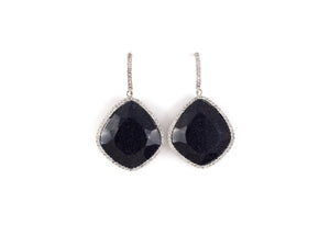 54163 - Gold Blue Sandstone Diamond Cluster Dangle Drop Earrings