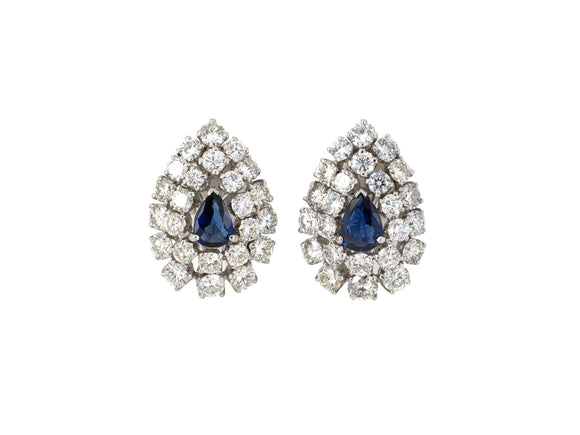 54180 - Circa 1960s Platinum Sapphire Diamond Earrings