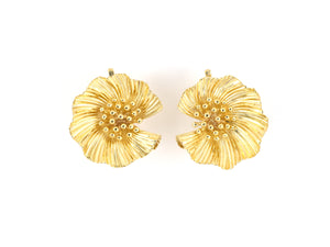 54191 - SOLD - McTeigue Gold Corrugated Thistle Flower Earrings