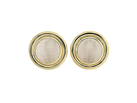 54195 - Gucci Italy Gold Frame Carved Textured Crystal Low Domed Earrings