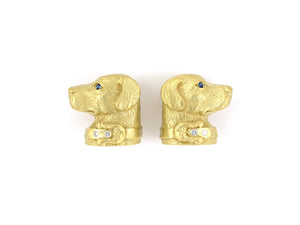 54197 - Circa 1989 Kieselstein Cord Gold Sapphire Diamond Carved Dog Earrings
