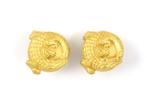 54199 - SOLD - Circa 1988 Kieselstein Cord Gold Carved Circular Alligator Earrings