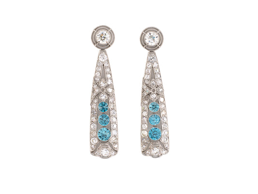 54201 - Art Deco Platinum Diamond Zircon Tapered Drop Earrings