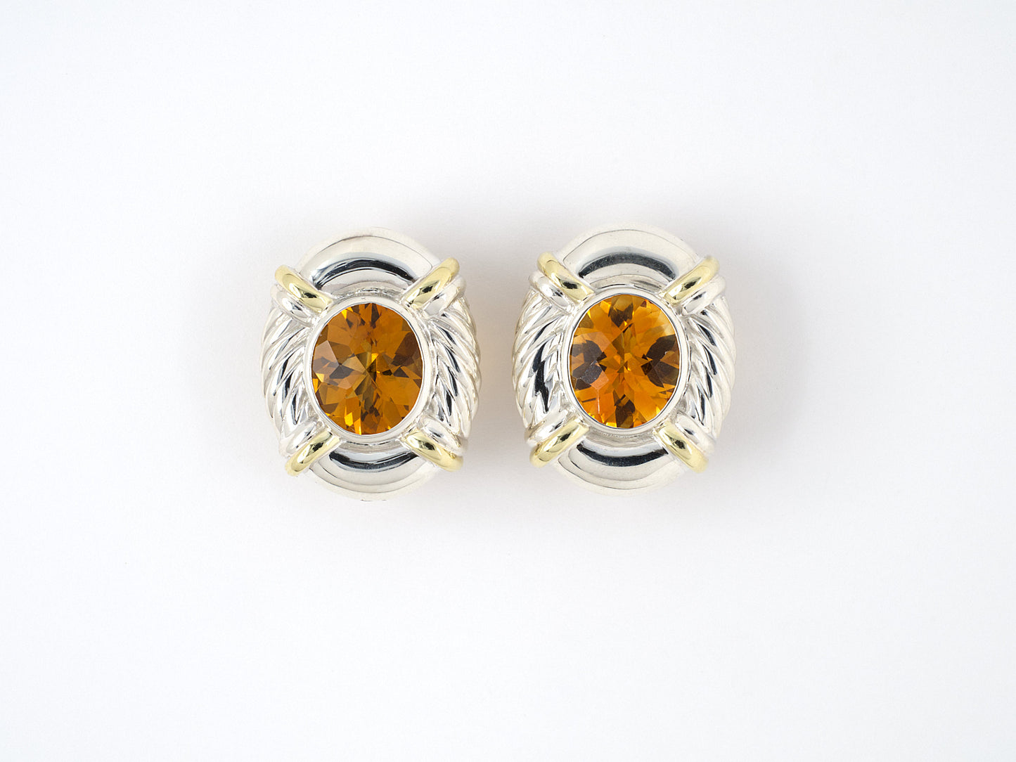 54203 - David Yurman Sterling Silver Gold Citrine Oval Earrings