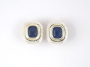 54204 - David Yurman Sterling Silver Gold Blue Chalcedony Rope Border Earrings
