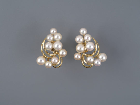 54206 - Mikimoto Gold Pearl Floral Spray Earrings