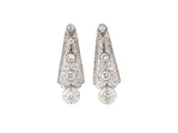 54207 - Art Deco Platinum Diamond Filigree Dangle Drop Earrings