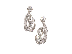 54209 - Edwardian Platinum Gold Diamond Swirl Drop Earrings