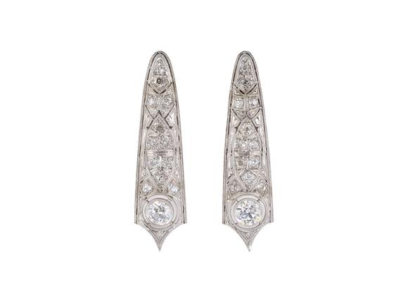 54219 - Art Deco Platinum Diamond Tapered Drop Earrings