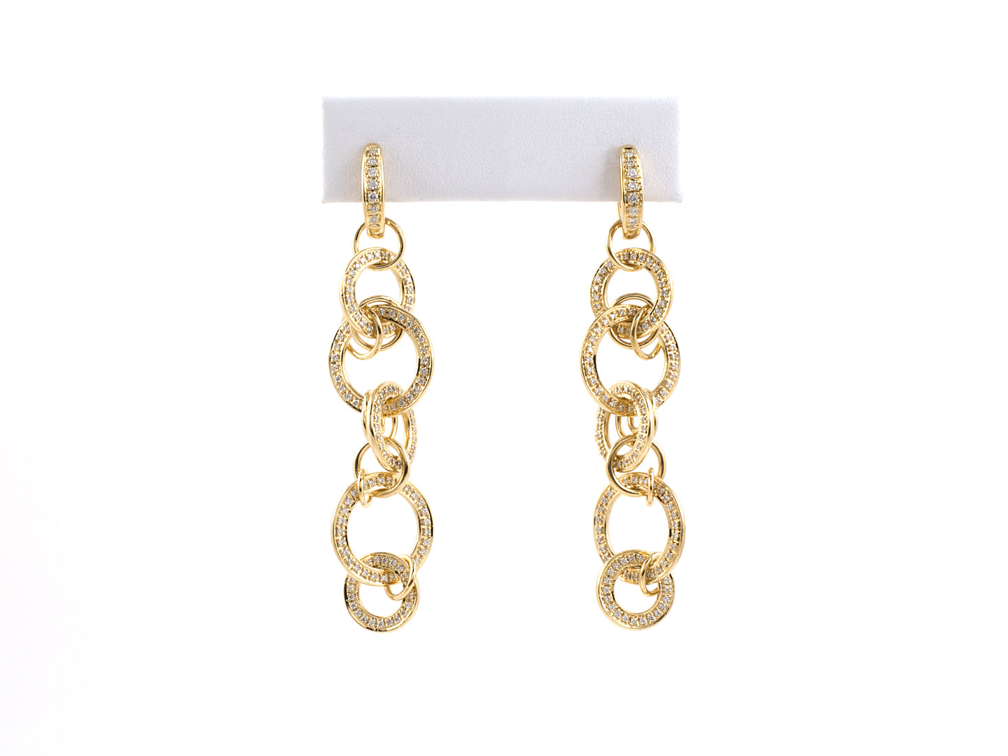 54220 - Gold Pave Set Diamond Ring Dangle Drop Earrings